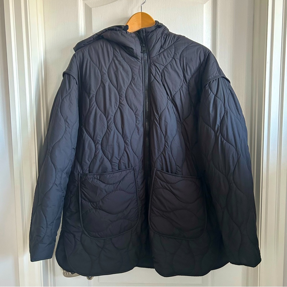 Zara Oversized Black Hooded Quilted Jacket Size Medium